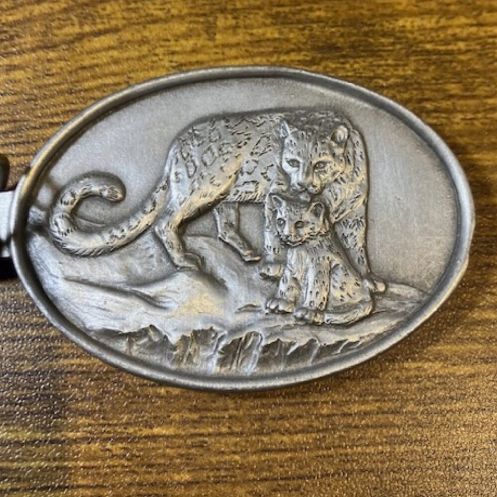 Pewter Snow Leopard Keychain World Wildlife Fund Vintage 1989 Made in Canada